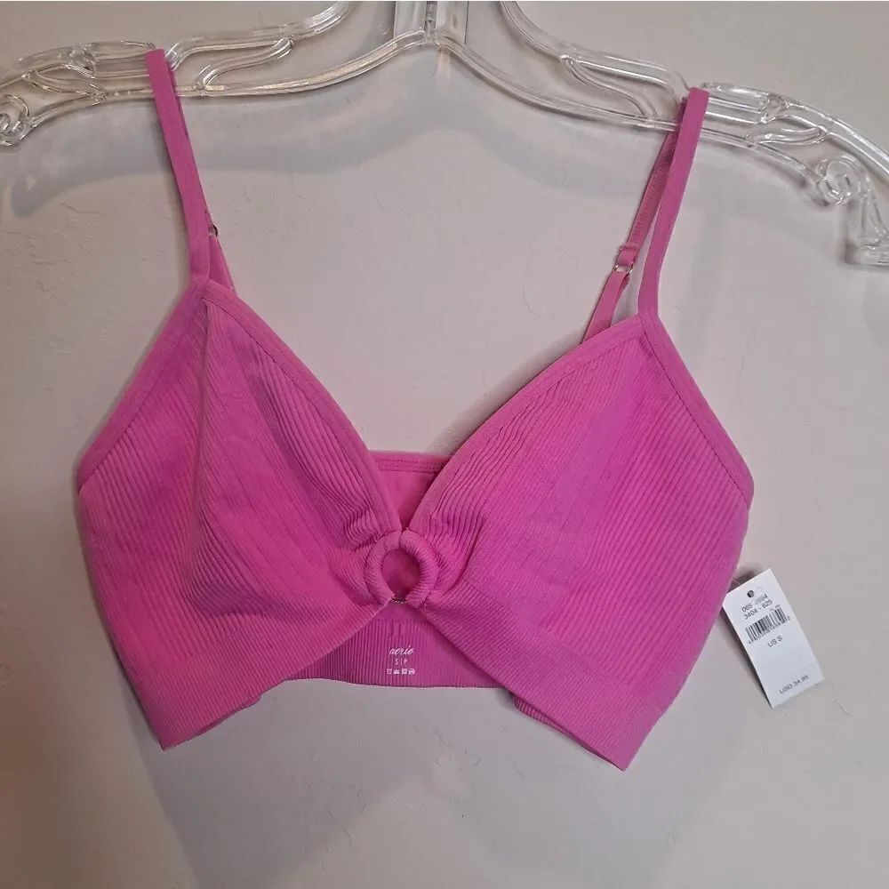 Aerie NWT seamless ring plunge bralette blue ribbed size Small